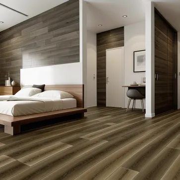 bedroom,contemporary,dusk,Wood floor,Ceramic tile wall,