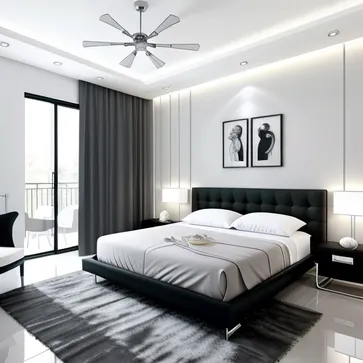 A bedroom design that combines neo-modern and Chinese styles, surrounded by a warm and comfortable environment, using Chinese decorative elements and modern furniture, the picture presents soft, elegant tones and meticulous details