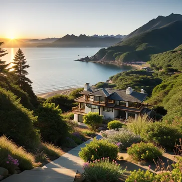 Residence,Eye-Level View,Sunny,Dawn,Seaside,Mountain,Forest,Frank Wright,Realistic Details,Glass