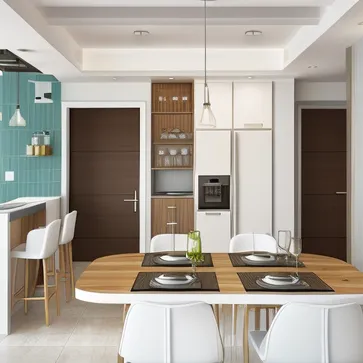 Kitchen,modern style,Sunny,Ceramic tile floor,Painted wall,glass,gypsum,wood,Internal Light Source,Realistic Details