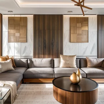 Residence,Eye-Level View,Noon,Mountain,I.M.Pei,Glass,Metal,Wood,Realistic Details,Living Room,modern style,Sunny,Wood floor,Painted wall,Wooden wall,wood,glass