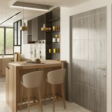 Kitchen,modern style,Sunny,Ceramic tile floor,Painted wall,glass,gypsum,wood,Internal Light Source,Realistic Details
