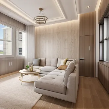 Residence,Eye-Level View,Noon,Living Room,modern style,Wood floor,Painted wall,Wall paper